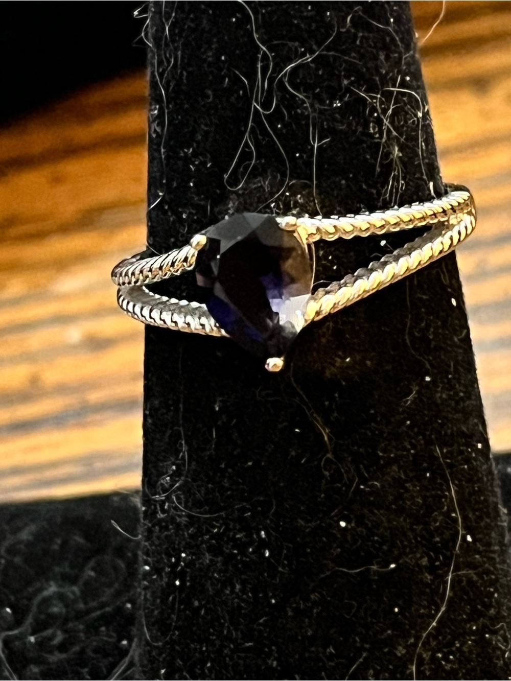 Sterling silver natural pear cut iolite ring